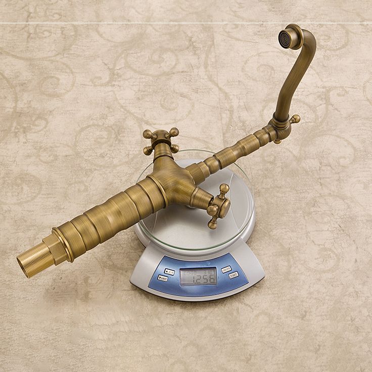 BowLift | Industrial Widespread Bathroom Faucet Cross Handle Medium Sink Faucet