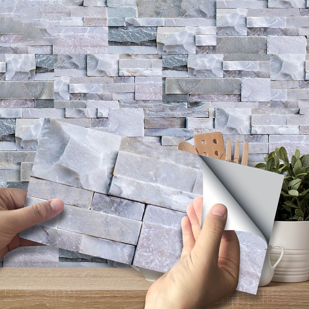 BowLift | Modern Gray PVC Peel and Stick Tiles Rectangular Stacked Stone Mosaic Tile