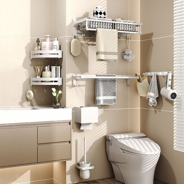 BowLift | Modern style bathroom accessory set with bath shelf/towel holder/toilet brush in white