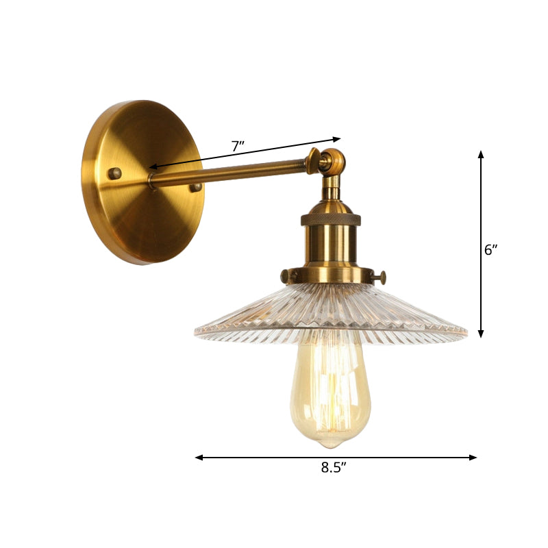 BowLift | 1 Light Transparent Textured Glass Wall Lamp Vintage Brass Tailored Bedroom Lighting Fixture