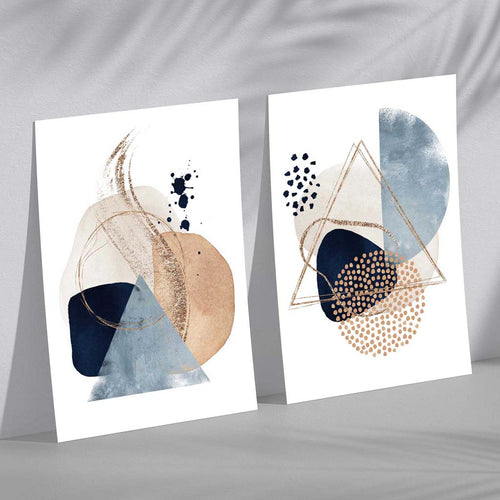 Blue and Beige Watercolor Shapes Set of 2 Art Prints | Bowlift