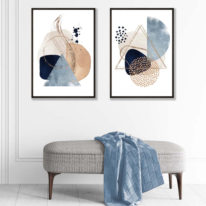 Blue and Beige Watercolor Shapes Set of 2 Art Prints | Bowlift