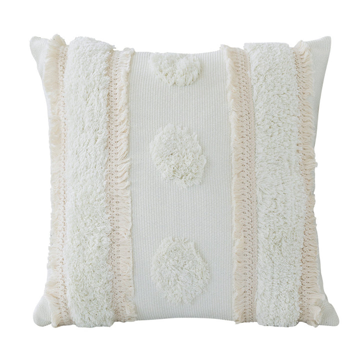 Decorative woven cushion cover with tufted circle applications and textured cotton surface Bowlift