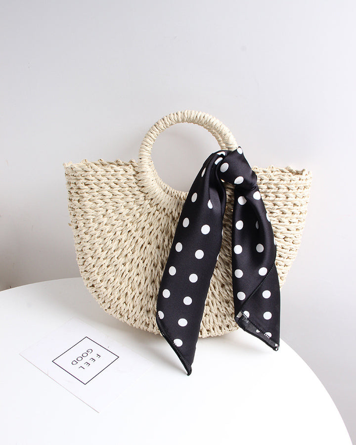 Braided basket bag with elegant silk scarf Bowlift