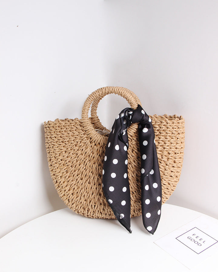 Braided basket bag with elegant silk scarf Bowlift