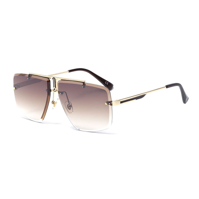 Oversized Rimless Gradient Square Aviator Sunglasses with Double Bridge Bowlift