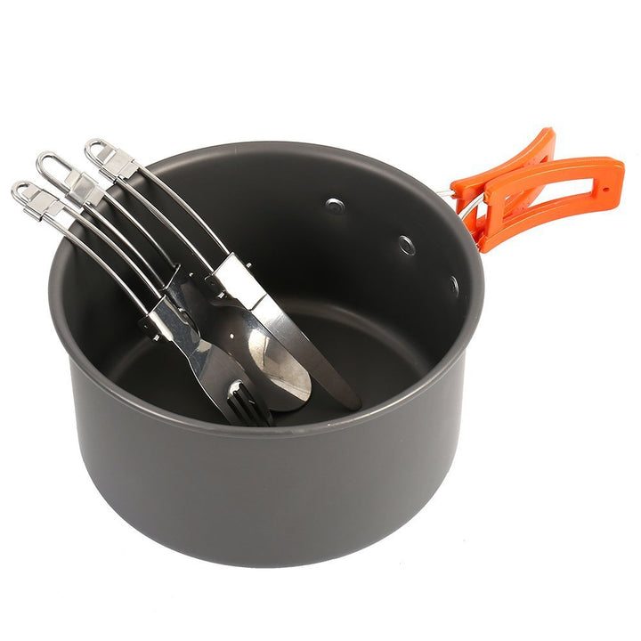 lightweight nonstick camping cookware set with folding kettle pot pan stainless utensils silicone trivet and carry pouch Bowlift