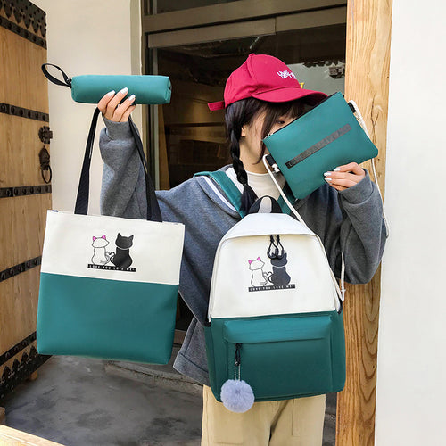 5-Piece Backpack and Tote Bag Set with Cat Design Bowlift