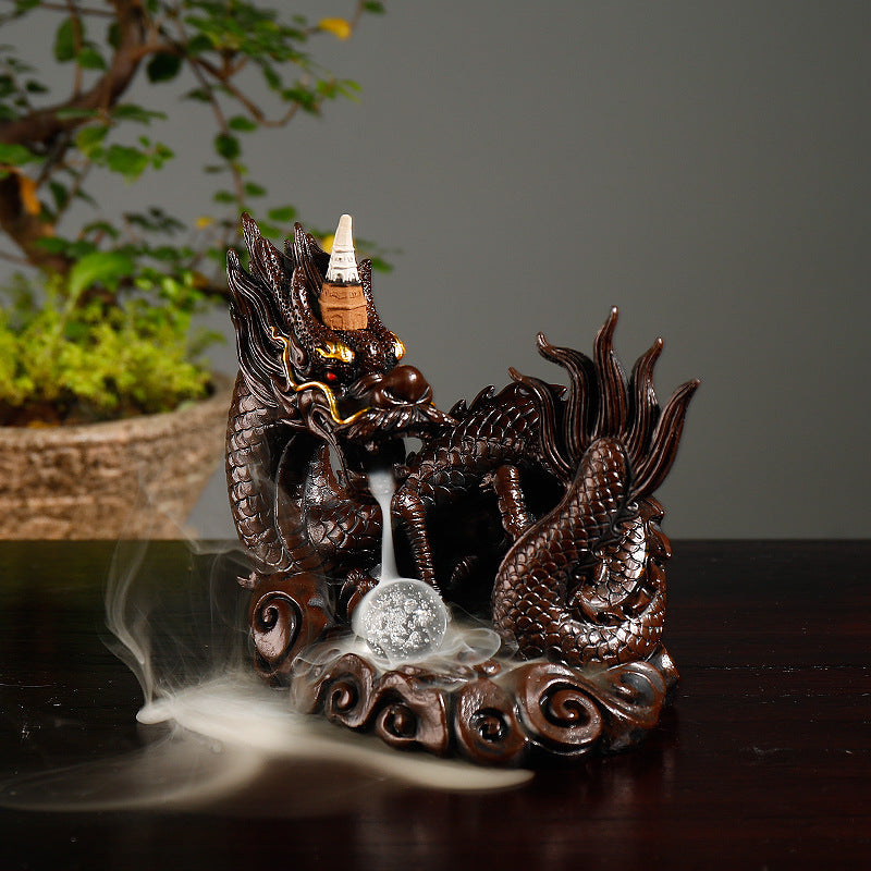 Ceramic Dragon-Themed Incense Waterfall