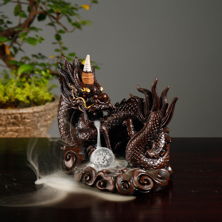 Ceramic Dragon-Themed Incense Waterfall