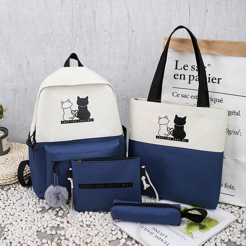 5-Piece Backpack and Tote Bag Set with Cat Design Bowlift