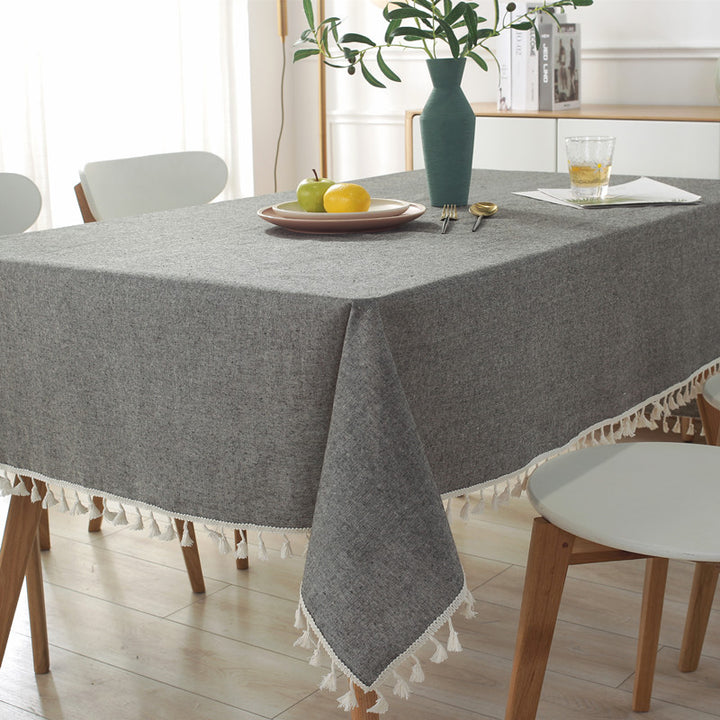 Elegant Cotton Tablecloth with Tassel Trim