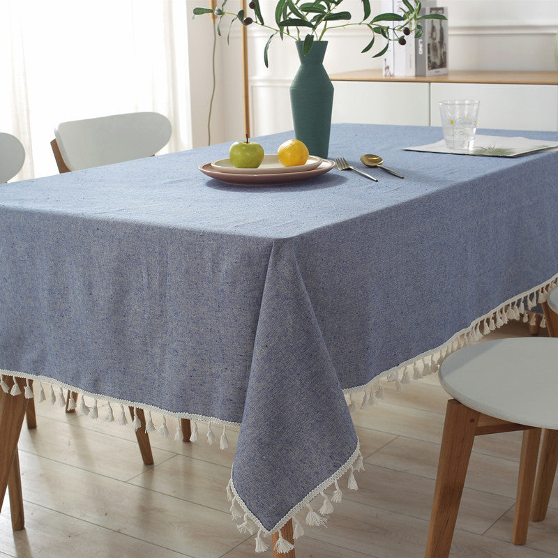 Elegant Cotton Tablecloth with Tassel Trim