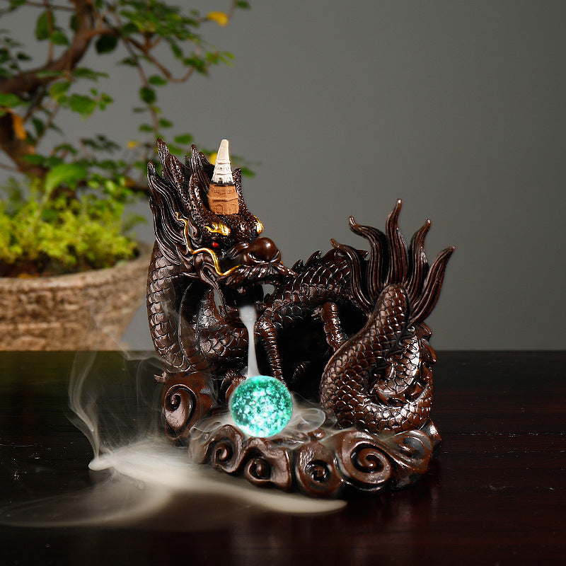 Ceramic Dragon-Themed Incense Waterfall