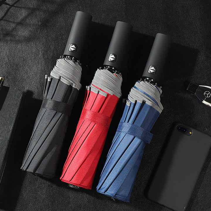 Women's automatic folding umbrella with reversible design and reflective safety features Bowlift