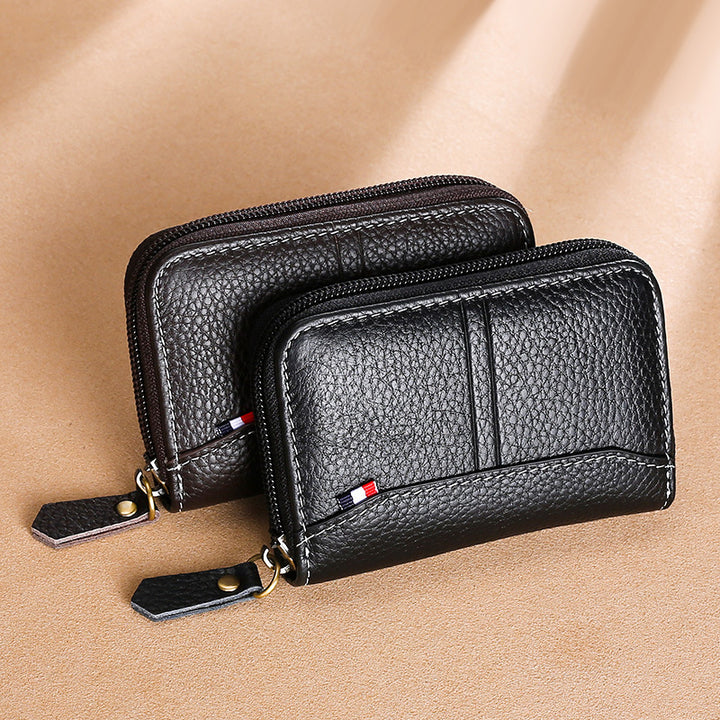 Compact Leather Zipper Wallet