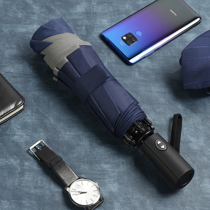 Women's automatic folding umbrella with reversible design and reflective safety features Bowlift