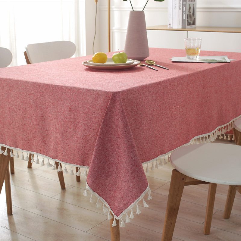 Elegant Cotton Tablecloth with Tassel Trim