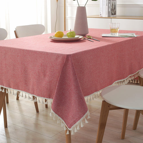 Elegant Cotton Tablecloth with Tassel Trim