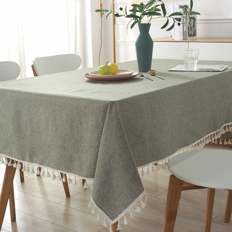 Elegant Cotton Tablecloth with Tassel Trim