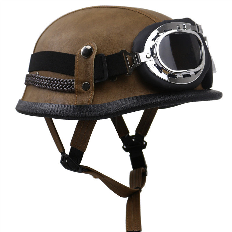 Vintage-Style Motorcycle Helmet with Goggles Bowlift
