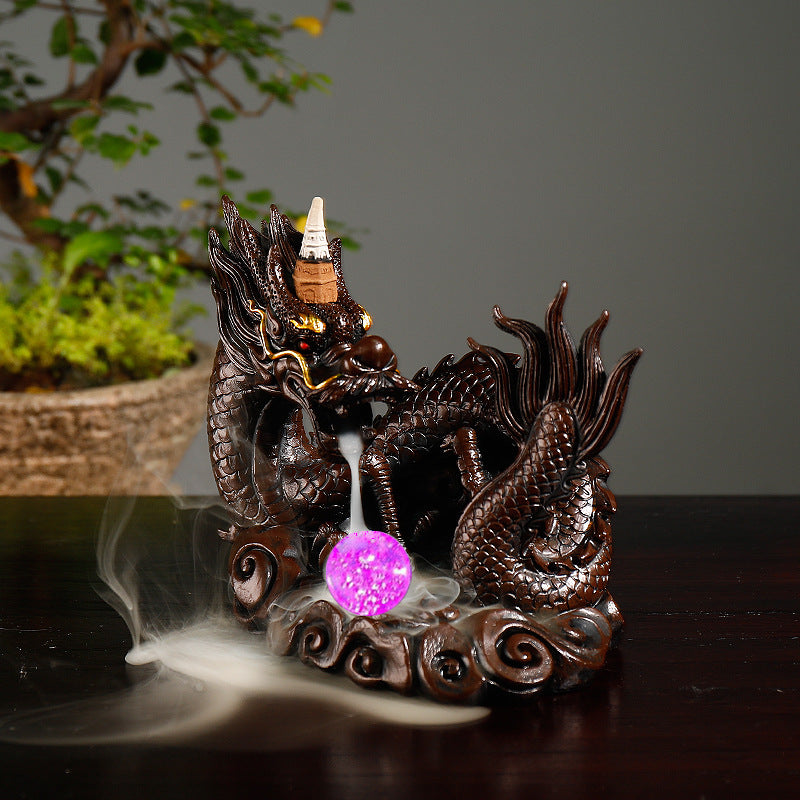Ceramic Dragon-Themed Incense Waterfall