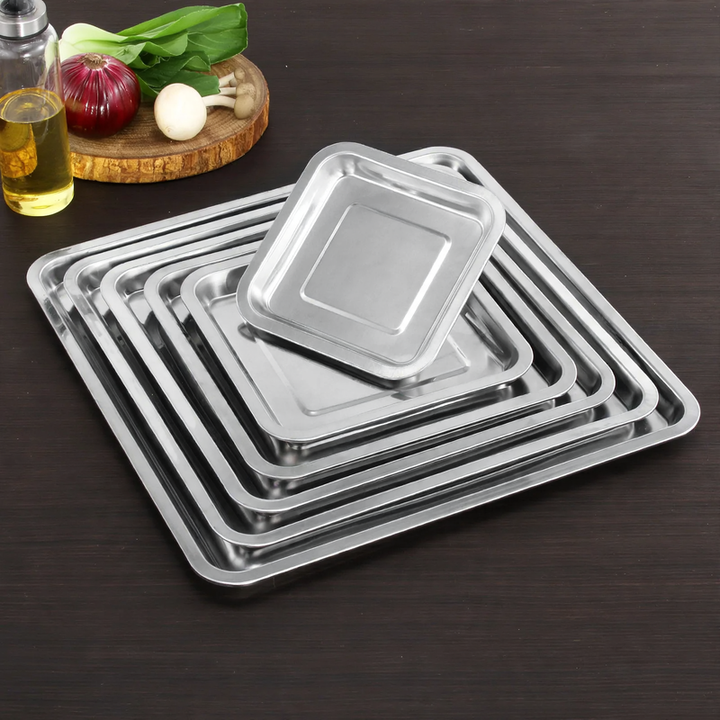 Stainless steel serving tray, square