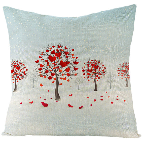 Square Linen-Texture Heart-Tree Decorative Throw Pillow Cover with Concealed Zipper