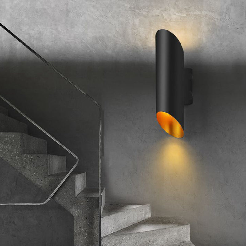 BowLift | 2 Light Stair Wall Lamp with Tube Metal Shade Black Wall Mounted Lamp