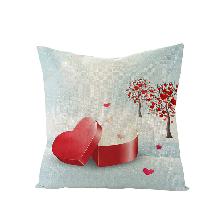 Square Linen-Texture Heart-Tree Decorative Throw Pillow Cover with Concealed Zipper
