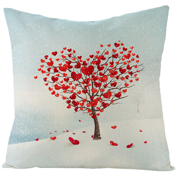 Square Linen-Texture Heart-Tree Decorative Throw Pillow Cover with Concealed Zipper