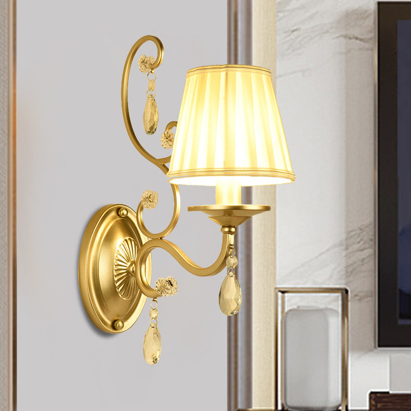 BowLift | 1 Bulb Tapered Wall Sconce Modern Gold Fabric Wall Mount Light Fixture for Bedroom