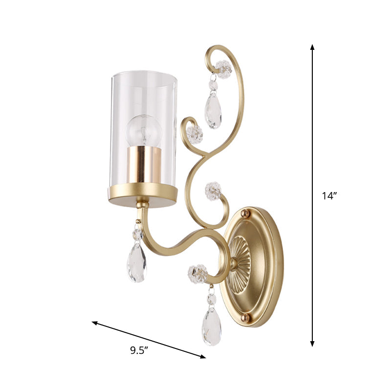 BowLift | Cylinder Clear Glass Wall Light Wall Lamp Contemporary 1/2 Heads Bedroom Wall Mounted Lamp in Gold