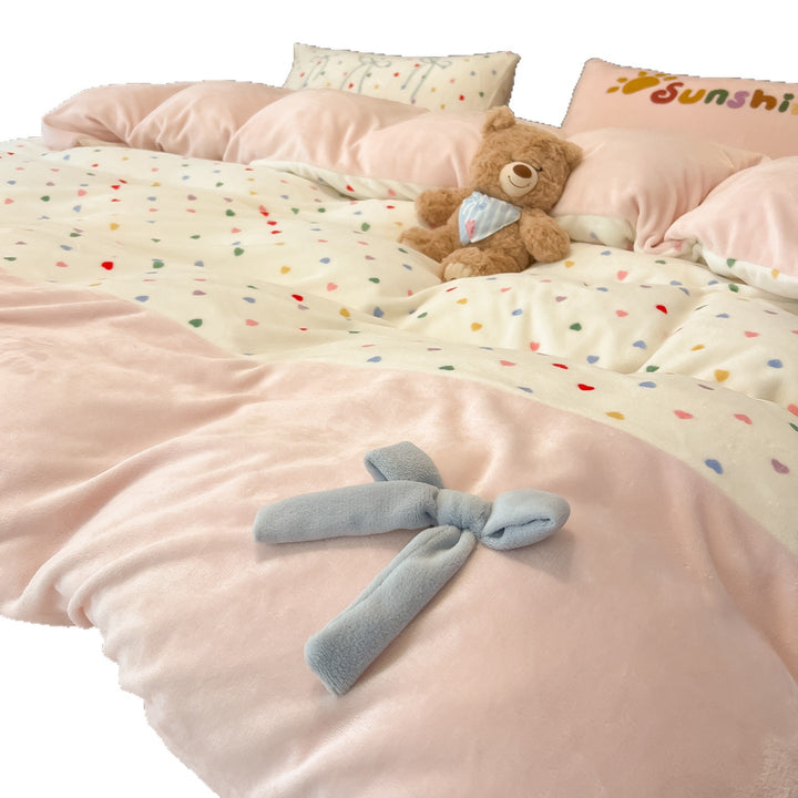 Milk fiber fleece bedding set with bow design