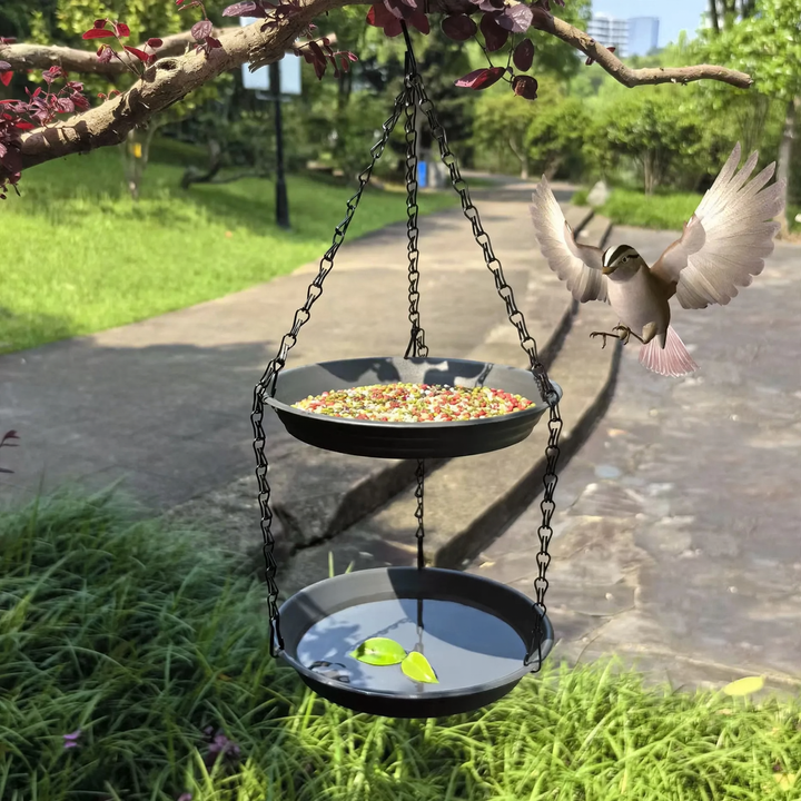 Double-decker hanging bird feeder
