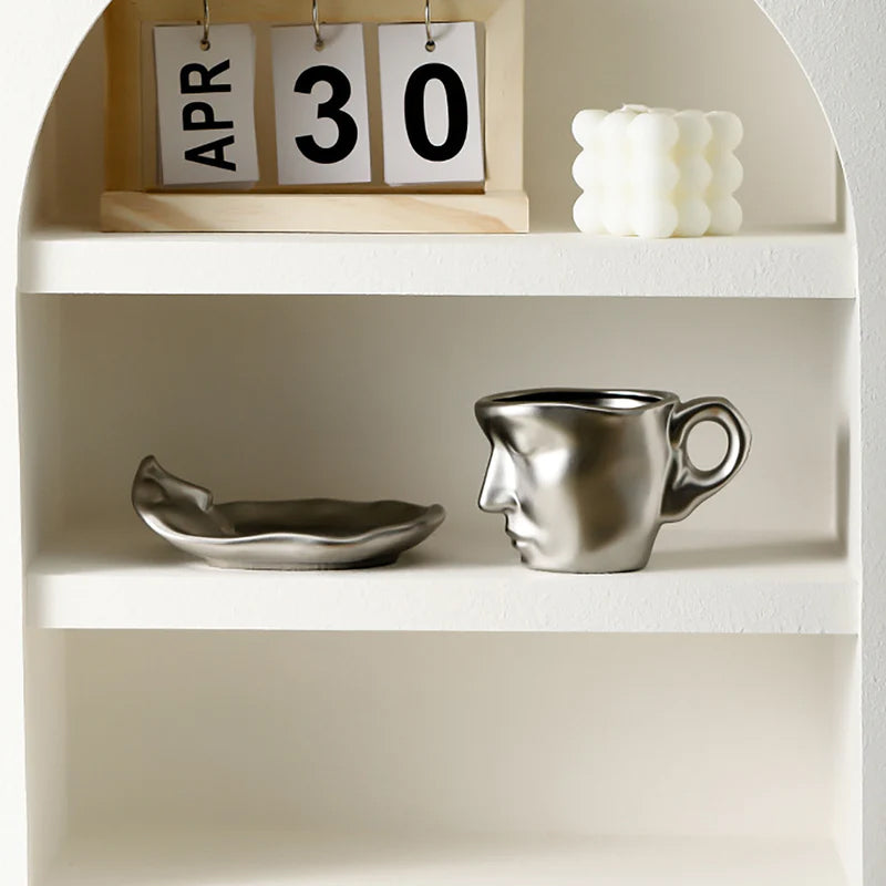 Metal Touching Face Creative Ceramic Kiss Coffee Cup, Artistic Vibe Mug & Saucer Set | Bowlift