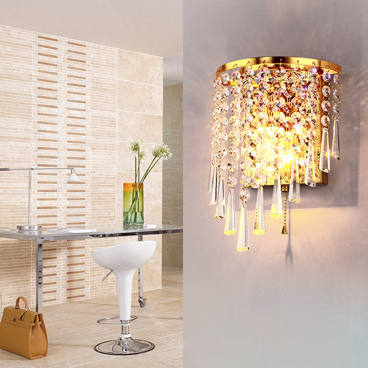 BowLift | Modern Luxury Semi-Round Octagonal Pearl Stainless Steel Crystal 1-Light Wall Sconce Lamp for Living Room