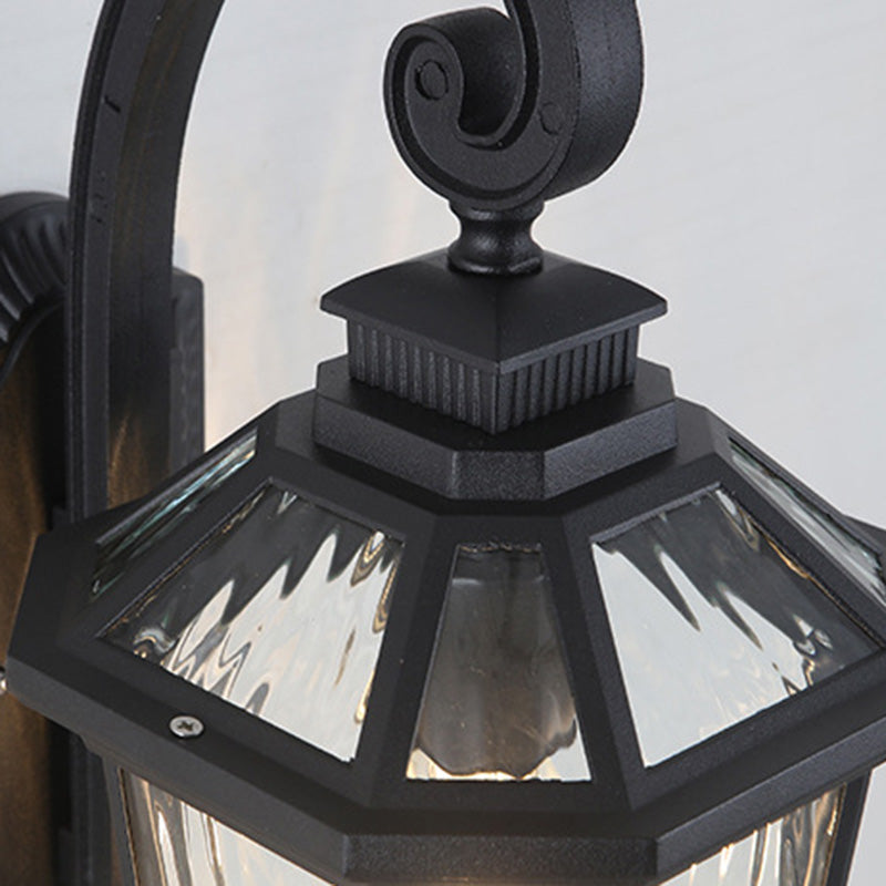 Traditional European Waterproof Aluminum Glass Octagon Cylinder 1-Light Wall Sconce Lamp For Garden | Bowlift
