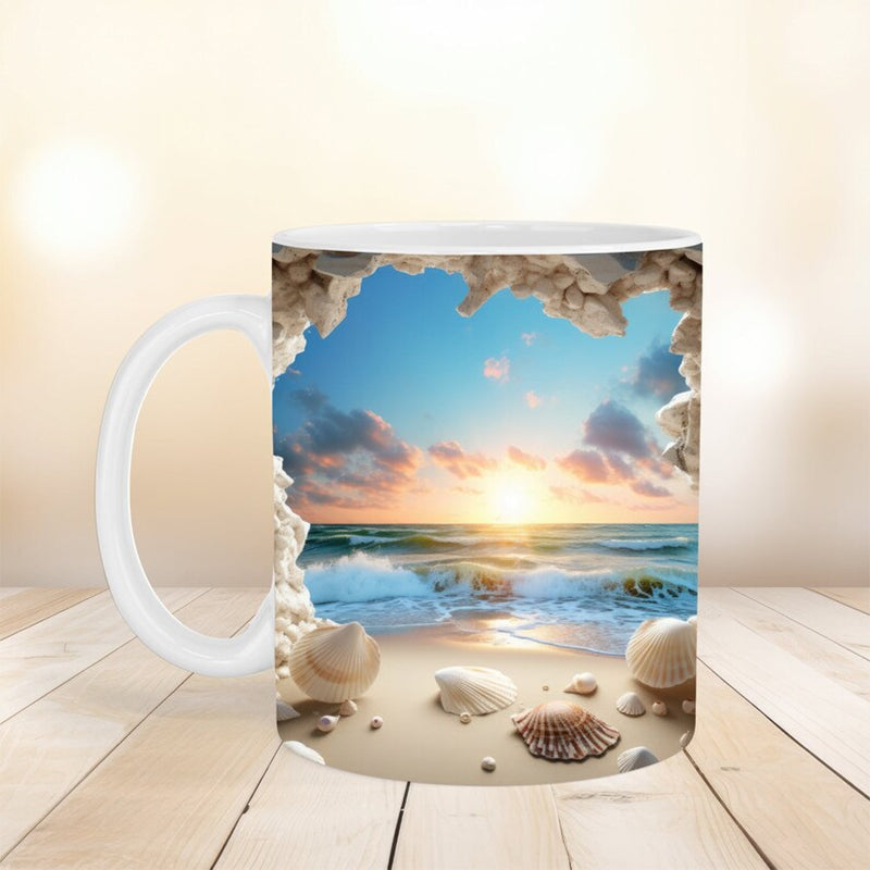 3D Ocean Beach Break Through Theme Coffee Mug | Bowlift