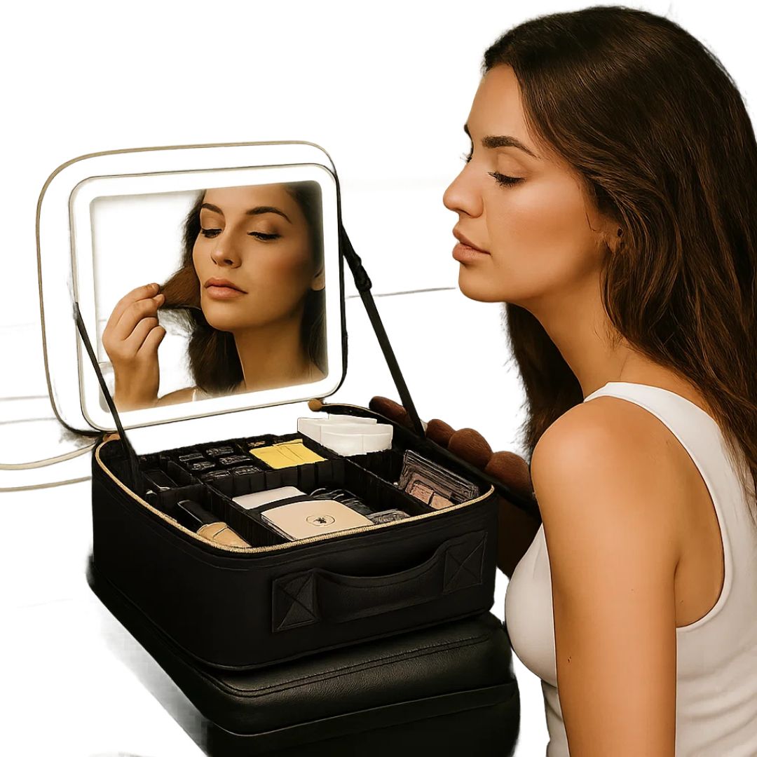 GlamOrganize | Makeup & Toiletry Bag - Cosmetic Organiser - LED Mirror - Compact Storage for Makeup and Skincare - Travel-Friendly Bowlift