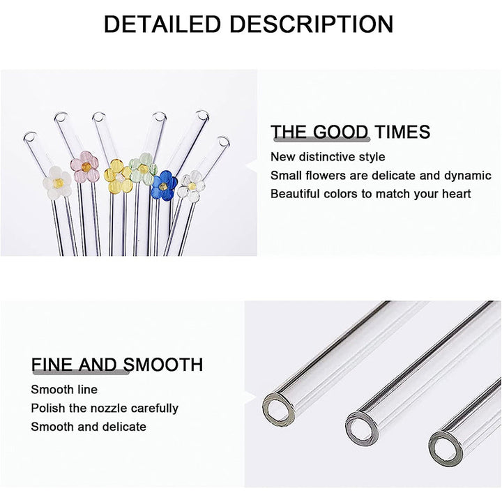 6 PCS Reusable Stained Glass Straws with Cleaning Brush | Bowlift