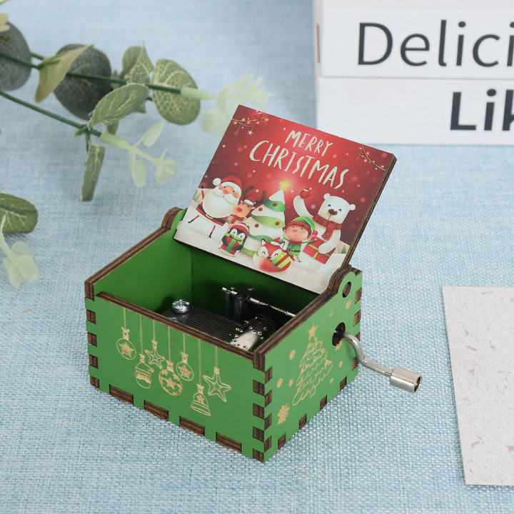 Compact wooden music box with laser engraving