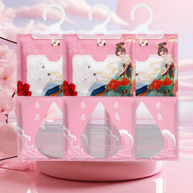 Scented hanging dehumidifier bag for wardrobes