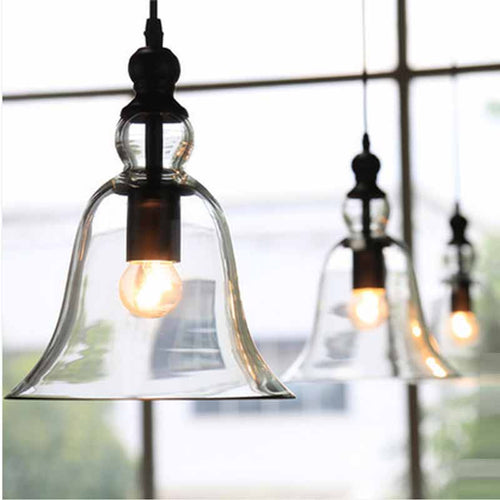 Vintage Bell-Shaped Glass Pendant Light