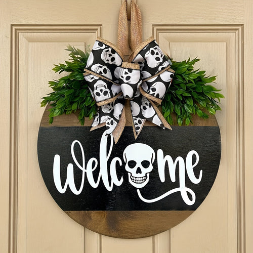 BowLift | Halloween Spooky Skull Front Door Wreath | Rustic Welcome Sign
