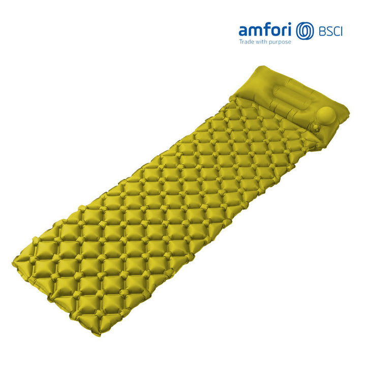 inflatable camping sleeping pad with integrated pillow and diamond air-cell cushion system Bowlift