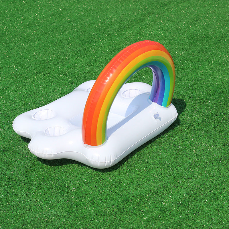 Women's Inflatable Rainbow Swimming Island with Integrated Cup Holders Bowlift