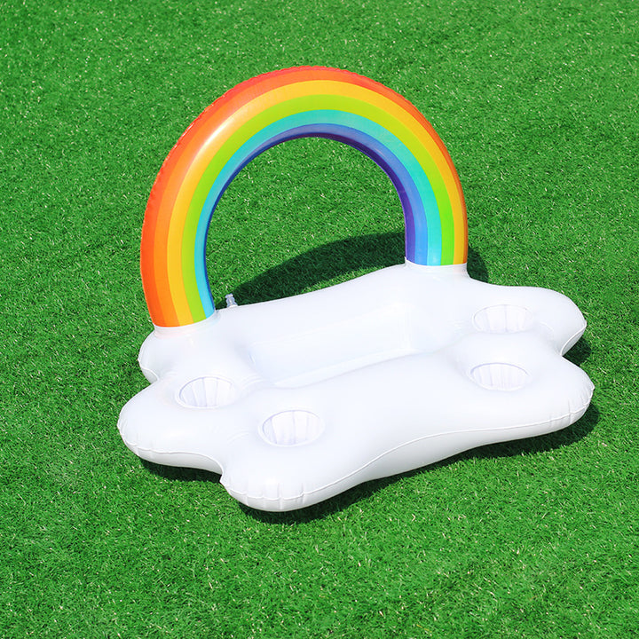 Women's Inflatable Rainbow Swimming Island with Integrated Cup Holders Bowlift