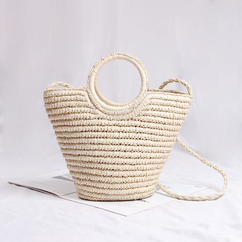 Handmade basket bag with round handle and removable shoulder strap Bowlift