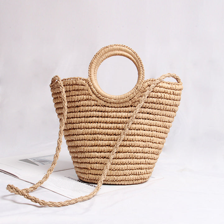 Handmade basket bag with round handle and removable shoulder strap Bowlift